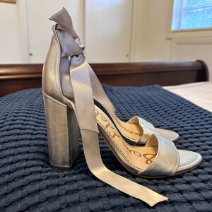 Sam Edelman silver ankle tie heels size 10w